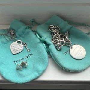 Return to Tiffany & Co sterling silver jewelry (earrings, necklace, bracelet)